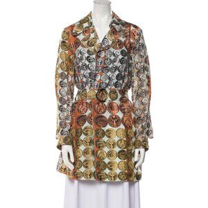 Roberto Cavalli Silk Coat Trench IT40 US4 Coins Fornasetti Copper Gold Small